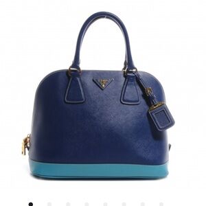 Prada Saffiano Bi-color Promenade Dome Tote Bluette Turchese